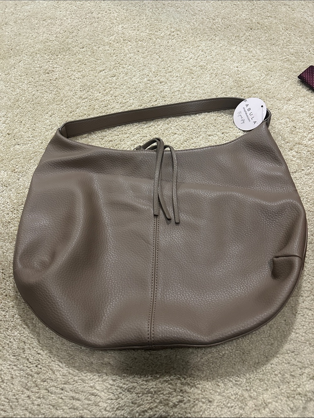 Pebbled Taupe Shoulder Hobo Bag with Drawstring